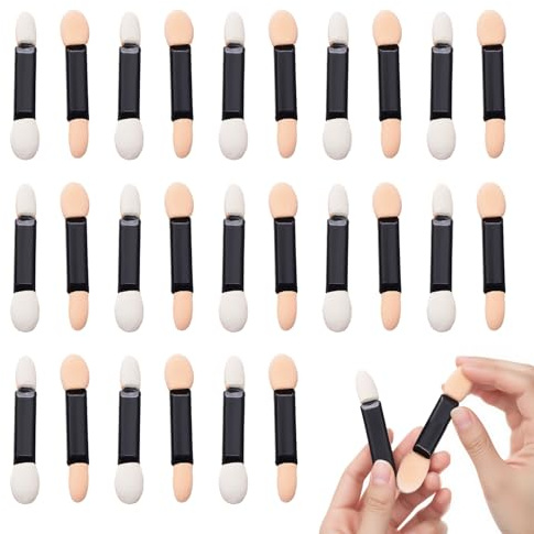 50 Pcs Sponge Eyeshadow Applicators, Eye Shadows Sponge Applicators Sticks, Disposable Dual Sided Eyeshadow Brushes, Eye Makeup Brushes Set for Nails and Eyeshadow Makeup (Black)