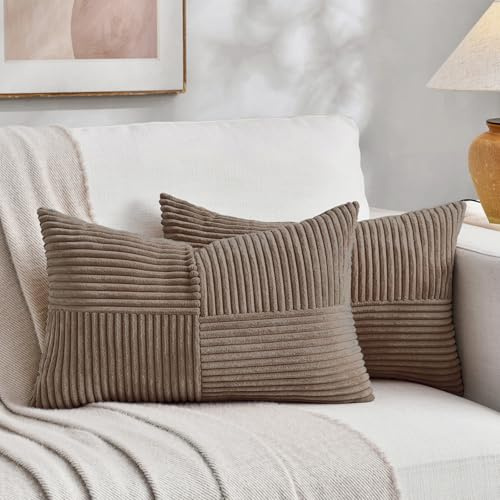 FDTERN 2er Set Hellbraun Kordsamt Kissenbezug 30x50 Weich Moderne Dekorative Kissenbezüge Kissenhülle Dekokissenbezug Sofakissen Dekokissen Boho Deko für Sofa Schlafzimmer Wohnzimmer Bett