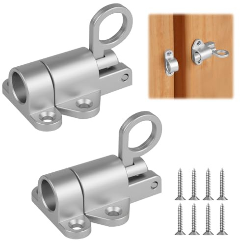 AOOSU Molla Automatica Gradi Chiavistell, 2pz Chiusura a Bullone with Screws, Serratura Scorrevole, per Porte Scorrevoli, Bagni, Legno Giardino, Finestre, Fienili, Cucine (Argento)