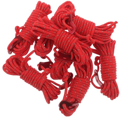 MUSISALY Lot de 8 Cordes de Tente Réfléchissantes 4 MM Corde Coupe-Vent Renforcée pour Camping Haubanage Auvent Fixation Sécurisée pour Tentes et Bâches Réglable Rouge Usage