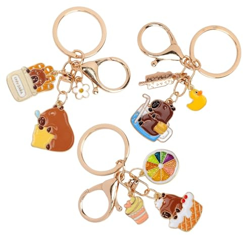 JYYWTSI Lot de 3 porte-clé capybara, porte clé animal mignon et drôle avec mousqueton, pendentif sac capybara décoratif pour clés, sac et idée cadeau originale