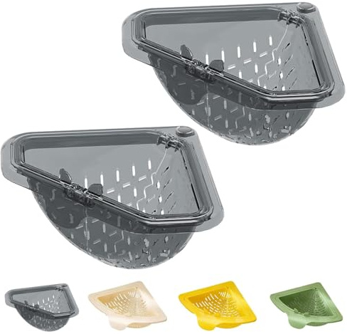 Magnetisches Dreieckiges Ablasskorb – Aufbewahrungsständer Und Küchensiebe, Spülbecken Ablaufgitter, Dreieckiger Abflusskorb Für Spüle, Eckspülbecken-Sieb Einhängbarer Pp-Drainfilter (Grey*2)