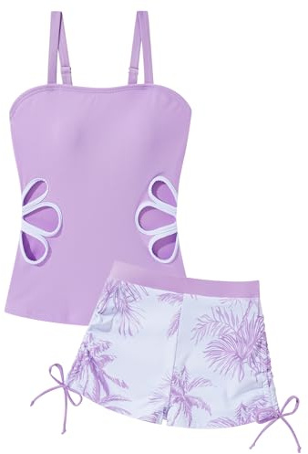 Happy Cherry Traje de baño para niña, tankini con correa de hombro ajustable, top y bañador para niños, dos piezas, ropa de baño para adolescentes, moda estampada