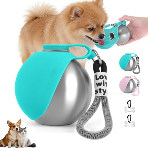 Borraccia per Cani, 285ml Borraccia Portatile per Cani 2 in 1, a Prova di Perdite, Bottiglia in Acciaio inox e Ciotola inSilicone, Borraccias Cane per L'aperto a Piedi Cuccioli Ess