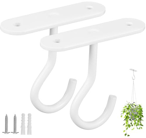 Heavy Duty Iron Ceiling Hooks Wall Mount Brackets 2 Pcs with Easy Installation, Modern White for Hanging Plants and Lanterns Suitable for Indoor Ceiling Use