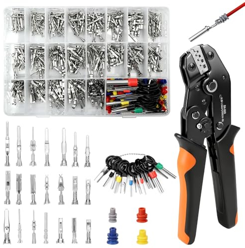 Linkstyle Automotive Electrical Connector Pins: 820PCS 21 Types Non-Insulated Male Female Wire Crimp Terminals with Crimping Tool, 1/1.5/1.8/2.2/2.8/3.5mm