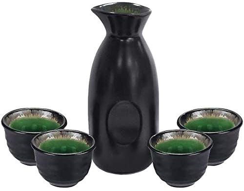 Set tradizionale giapponese da Sake con tazzine, in ceramica dipinta a mano, 5 pezzi Black Classic