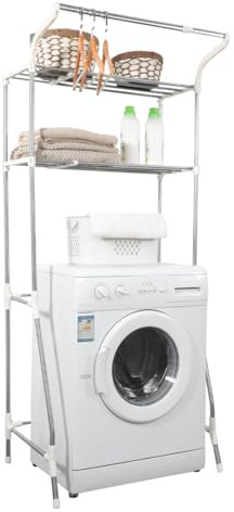 Hershii regolabile rastrelliera organizer da bagno, lavatrice a cremagliera，copra il water, salvaspazio, regolabile, scaffalatura a 2 ripiani con distanziatore trasparente