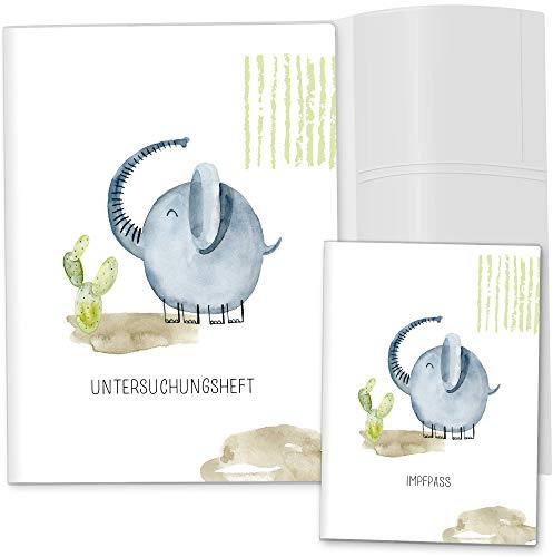 OLGS U-Heft-Hülle inkl. Impfpass Hülle 3-teiliges Set Have Fun | Untersuchungsheft Hülle & Impfpasshülle schöne Geschenkidee Babyparty (U-Heft Set 3-teilig ohne Personalisierung, Elefant)