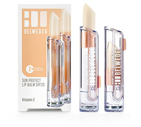BELWEDER - Sonnenschutz Lippenbalsam SPF20 mit Vitamin E - Lippenpflege mit Sonnenschutz für Meer und Berg - Schützend und Regenerierend - Transparenter Lippenpflegestift Unisex (2 Stück 3,5g)