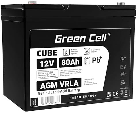 GreenCell® Batteria AGM 12V 80Ah al piombo accumulatore sigillata VRLA Senza manutezione ricaricabile Batterie di ricambio ermetica | Barca | Sedia a rotelle | Sistema Solare | Camper | Campeggio