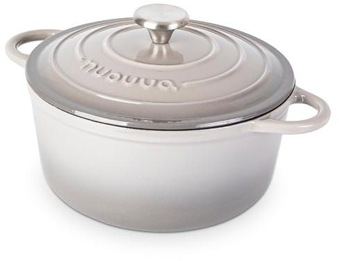 Nuovva Enamelled Cast Iron Dutch Oven Pot with Lid – 5 Quart Casserole Dish – Ceramic Dutch Oven for Bread Baking, Roasting, Braising & Stews – Oven Safe up to 500°F – 24cm Grey