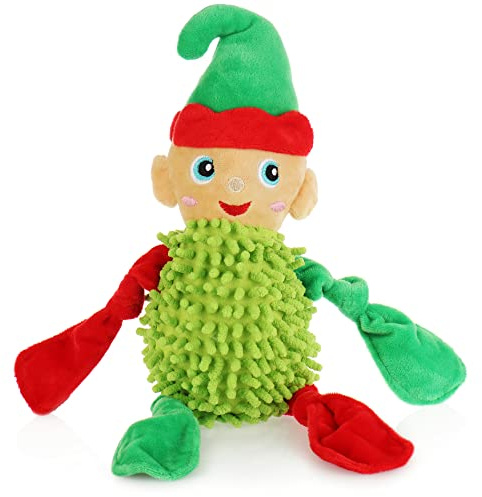 com-four® Hundespielzeug Elf, weiches Puschel-Kauspielzeug | Quietschspielzeug-Puppe aus Plüsch für Hunde und Katzen - Heimtierbedarf Beißspielzeug