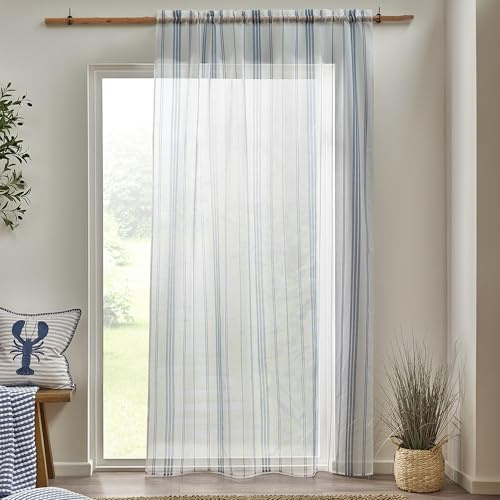 Catherine Lansfield Harbour Stripe 140 x 137 cm Slot Top Voile Curtain Panel White