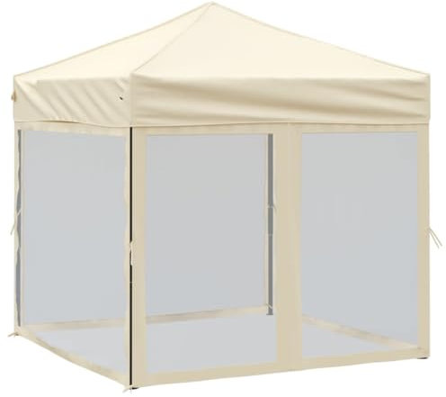 vidaXL Carpa para Fiestas Plegable con Paredes Laterales Pabellón de Eventos Tienda Cenador Jardín Patio Exterior Camping Acampadas Crema 2x2 m