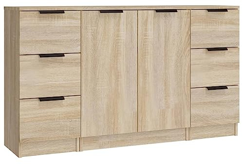 vidaXL Aparadores 3 Piezas Mueble Auxiliar Armario Decoración Almacenamiento Salón Sala de Estar Dormitorio Madera Contrachapada Color Roble Sonoma