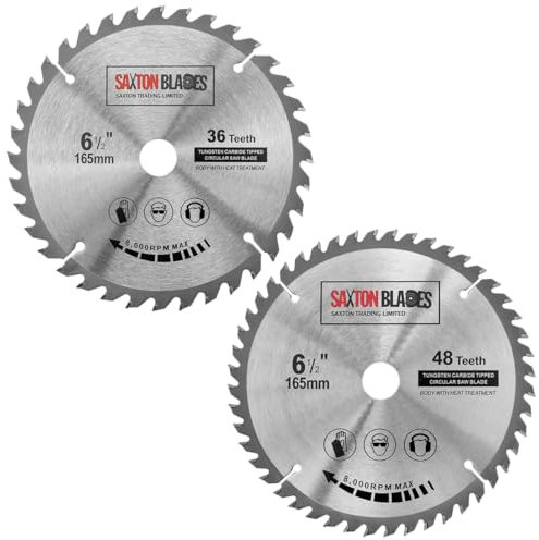 Saxton TCT Kreissägeblätter, 165 mm x 20 mm (16 mm Ring), kompatibel mit Bosch, Makita, Dewalt etc