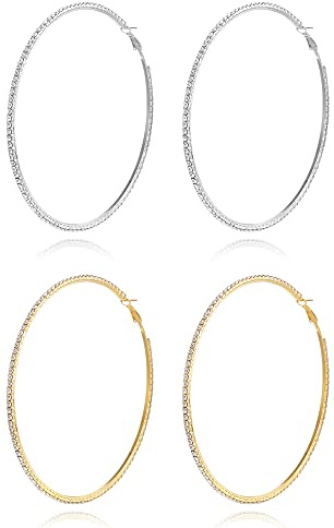 EVER FAITH 2 Paar Creolen, funkelnde Strass, Ohrringe für Damen und Mädchen