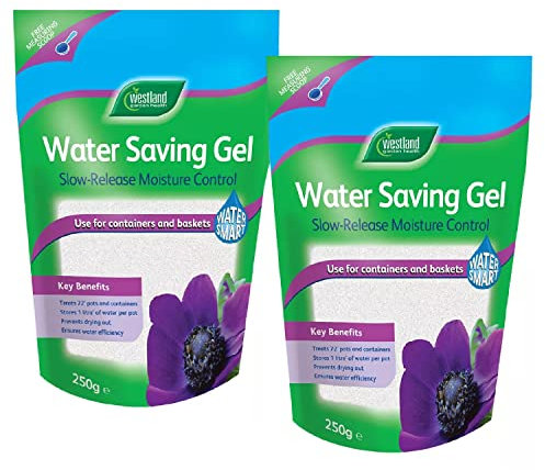Plant Water Saving Retention Gel - Pack of 2 x 250g Slow Release Garden Compost Moisture Control for Outdoor Plants, Houseplants, Flowerbeds or Vegetable Plots with Topline Card.