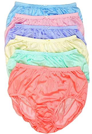 Littledream Lot of 6 Vintage Size L Sheer Transparent Silk Nylon Panties Men Womens Full Cut Briefs Knicker Underwear Hips 36-44 High Waist Granny Brief Mushroom Gusset
