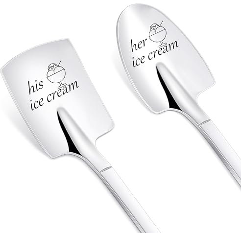 PBIEHSR Christmas Gifts for Couple, 2 Pcs His and Hers Gifts Ice Cream Spoons Stainless Steel Engraved Coffee Spoons, Wedding Gifts for Him Her (His & Her Ice Cream Spoon)