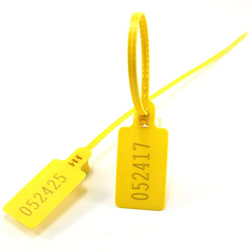 Bridas for cables Bridas for cables Etiqueta de seguridad reutilizable Sellos antimanipulación seguros Bridas numeradas con dientes Longitud ajustable Etiqueta grande (100 piezas x amarillo)