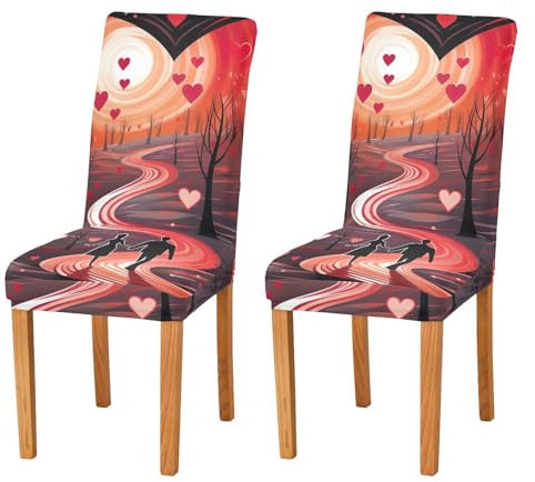 JUMBEAR Coppie coprisedie per San Valentino, per sala da pranzo, 2 pezzi, elasticizzato, rimovibile, lavabile, coprisedia decorativo