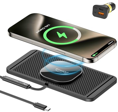 polmxs für Magsafe Autoladegerät, 15W Magnetisches Induktive Ladestation Auto rutschfest Schnell Wireless Charger Auto mit 40W Auto Ladegerät Kompatibel mit iPhone 15 14 13 12 Serie(30CM Kabel)