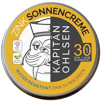 KAPITÄN OHLSEN Zink Sonnencreme LSF 30 | Mineralischer Outdoor Sonnenschutz | Reef Safe | Nanofreies Zinkoxid | 90 g