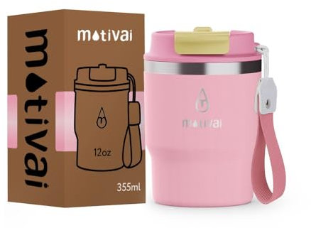 Motivai® Kaffeebecher To Go Rosa 300ml | Thermobecher Edelstahl BPA-freier |12oz | Coffee to go becher | Thermotasse mit deckel | Travel Mug | Thermosbecher klein | Spülmaschinenfest | Teebecher