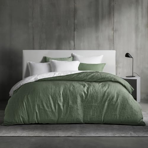 Dreamzie Bettwäsche 220x240 Baumwolle, Bettwäsche-Sets Grün mit Reißverschluss, Ähnliche Textur wie Stone Washed Leinen, Enthält 1 Bettbezug 220x240 und 2 Kissenbezug 80x80