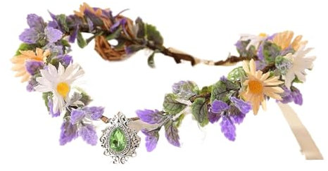 XUCZHAI Elfen-Stirnband Waldfeen-Elfen-Kronen-Stirnband, grün, V-Form, Blumenkranz, Hochzeit, Braut-Kopfbedeckung mit Edelstein-Anhänger for Frauen und Mädchen(FC1586PURPLE)