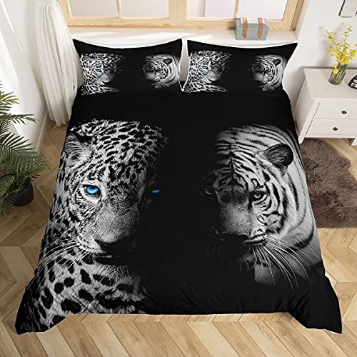 Homemissing Parure Léopard Housse de Couette Tigre Parure de Lit 240x260cm Motif Animal Safari Housse de Couette Kids Jungle Theme Microfibre Room Decor