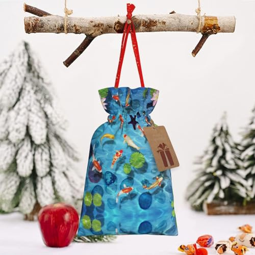 Japanische Geschenktüten mit rotem Karpfen-Druck, Kordelzug, Weihnachtsmann-Geschenktüten für alle Arten von Geschenkverpackungen
