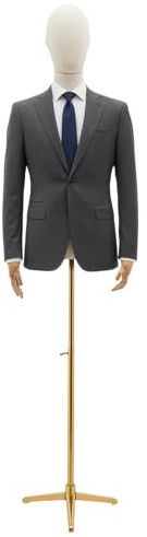 MINRS Schneiderpuppe Männlich, Schaufensterpuppe Oberkörper Mann 134,62-193,04 cm Höhe Verstellbar Sockel Kleidung Modell Display für Bekleidungsgeschäfte, Bekleidungsausstellungen, Geschäfte (Gold)