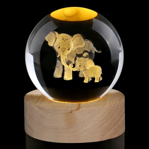 AWARDSEN Elephant Gifts for Women Elephant Crystal Ball Birthday Gifts for Women Mum Elephant Ornament Crystal Animals Ornaments Glass Paperweights