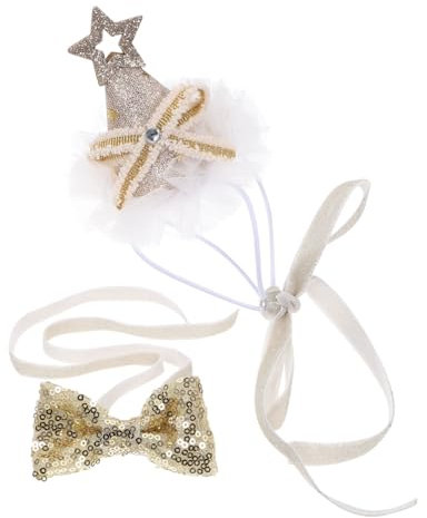 FONDOTIN 1 Satz Katzengeburtstagsmütze Hund Geburtstag Hut Mädchen Partyzubehör Für Hundegeburtstage Nagelknipser Für Hunde Hundekuchen Hundeparty Bögen Bogen Baumwolle Polyester Golden