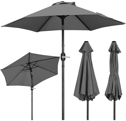 Yaheetech 2.3M Tilting Parasol Umbrella Outdoor Sun Shade with Crank Handle & Metal Ribs for Patio, Garden, Balcony, Pool and Beach - Grey