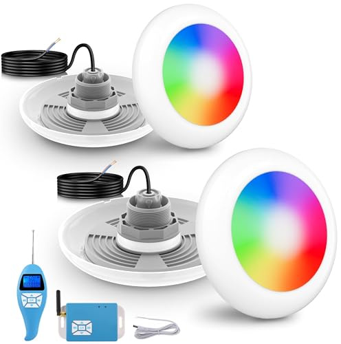 LyLmLe Proiettore Piscina LED con Filettatura Esterna 2, 25W Lampade Piscina RGB Multicolore con Controller e Telecomando, Ø242mm, 12V AC Subacquee Luce per Piscinas Fuori Terra in Acciaio, Set 2