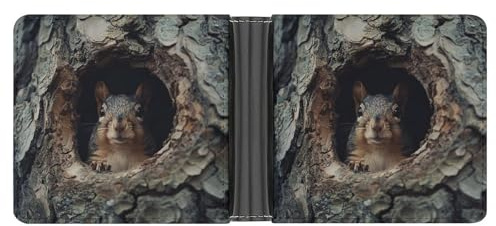 Portefeuille fin en cuir avec pince à billets Motif écureuil dans l'arbre