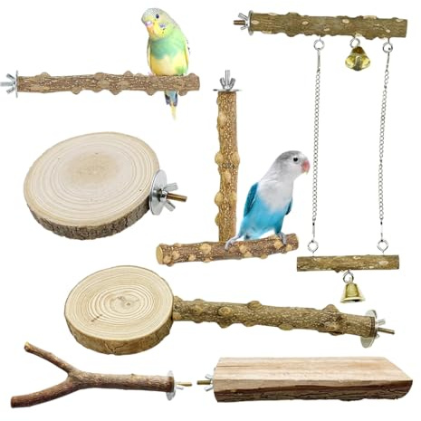 Lot de 7 supports de perchoir en bois naturel pour perroquet, Oiseau Perchoir Stand, fourchettes de meulage de pattes pour perruches, bâtons à mâcher, branches d'entraînement pour