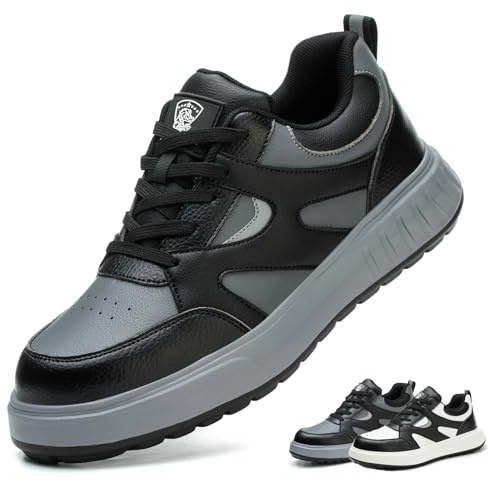 Scarpe Antinfortunistiche Uomo Donna Leggere Scarpe da Lavoro con Punta in Acciaio Comode Scarpe Sicurezza Traspiranti Nero Grigio 43 EU