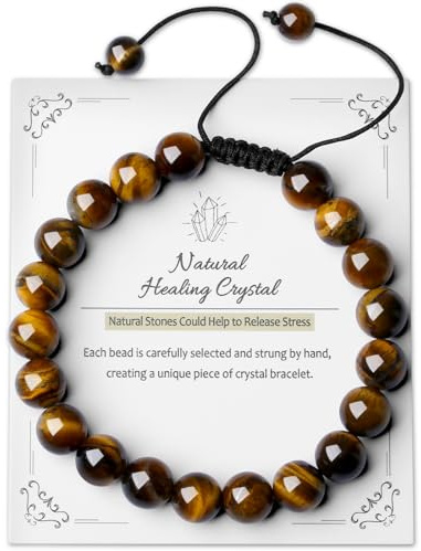 AWARDSEN Oeil de Tigre Bracelet Pierre Naturelle Femme Homme 8 mm Bracelet Brun Perles Réglables Bijoux Cadeau Pour Femme Homme