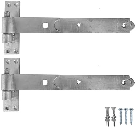 Keypak 300mm 12 Inch Heavy Duty Galvanised Hook and Band Tee Hinges – Straight Door Hinge for Wooden Gate - Fixing Included 1 Pair