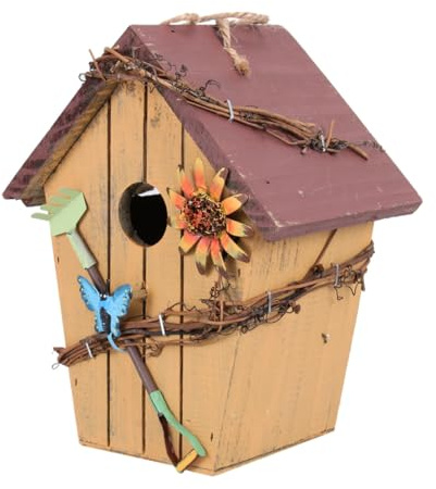 PENIKOKO Rotes Dach Holz Vogelhaus Anhänger Ländliche Garten Deko Wetterfest Leicht für Innen Außen Geschenkideen Weihnachten Geburtstag