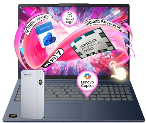 Lenovo IdeaPad Copilot+ - Laptop aziendale - Touchscreen FHD+ da 16 - AMD Ryzen AI 7 350-50 Tops NPU - Accesso facciale - Cam IR Privacy - KB retroilluminato - Win 11 Pro - con accessorio (64 GB DDR5