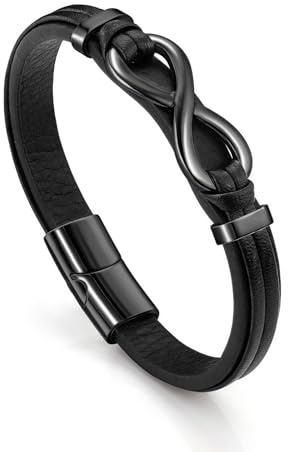 Jovivi Lederarmband Herren Armband Herren Leder Armband Infinity Wickelarmband Infinity Armbänder Schwarz Lederarmband Unendlichkeit Glück Schmuck Idee Geschenke für Männer Frauen