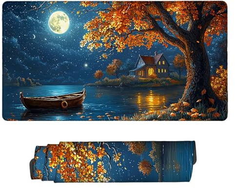 Large Game Tapis de Souris Bateaux du lac avec Base en Caoutchouc Antidérapant Extended XXL Long Clavier Pad de Table Grand Tapis Souris, pour Personnel Bureau, Accessoires Gaming 100 x 50 cm k-355