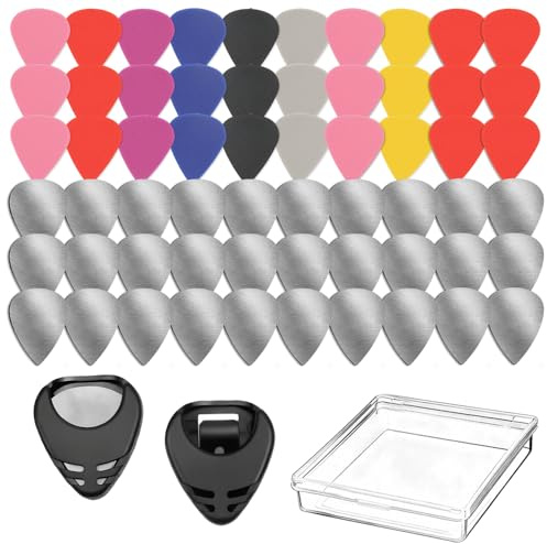 100 Pcs Metal Guitar Picks Stainless Steel Guitar Pick, 0.12 Inch Thickness Silver Tone Plectrums Guitar Picks for Musical Instrument Electric Bass Guitar Ukulele, with Picks Storage Case
