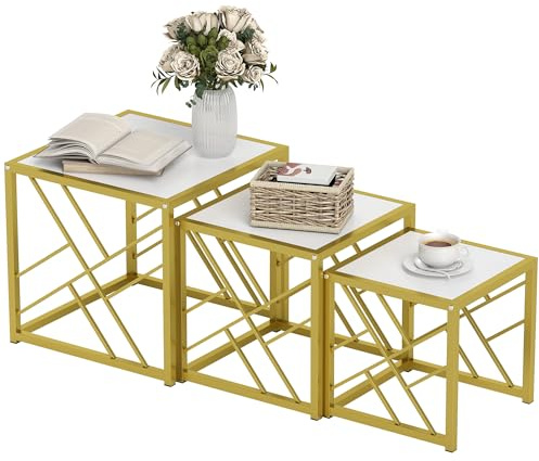 HOMCOM Nesting Coffee Tables, Nest of Tables, Set of 3, White